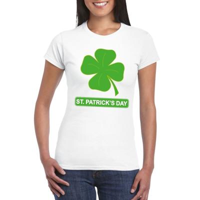 St. Patricksday t-shirt - klavertje vier - wit - voor dames - St Patrick's day kleding