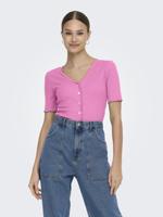 Only Onllaila S/s Button Top Jrs T-shirt Korte Mouw Fuchsia Pink