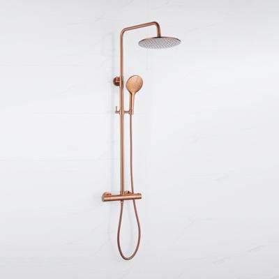 Fortifura Calvi Regendoucheset - thermostatisch - 25cm hoofddouche - metalen slang - ronde handdouche - Geborsteld koper PVD (Koper) SW970040 SW970047