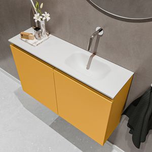 Mondiaz Ture 80cm toiletmeubel ocher met wastafel talc rechts geen kraangat