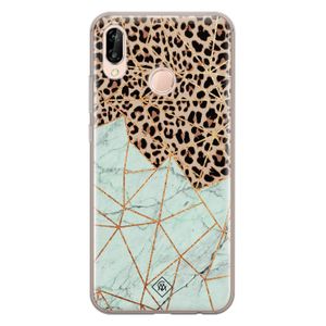 Huawei P20 Lite siliconen hoesje - Luipaard marmer mint