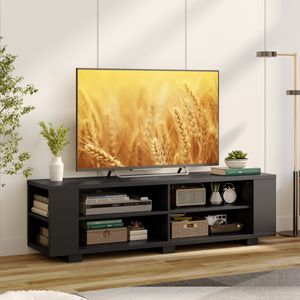 TV-Standaard met 6 Vakken TV-Bank voor TV's tot 65" 4 Kabelmanagementgaten Verstelbare Planken 150 x 39 x 45 cm Zwart