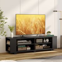 TV-Standaard met 6 Vakken TV-Bank voor TV's tot 65" 4 Kabelmanagementgaten Verstelbare Planken 150 x 39 x 45 cm Zwart - thumbnail