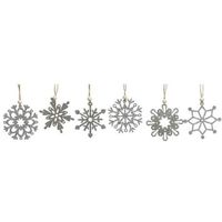 6x Houten sneeuwvlok kersthangers zilver 6 cm