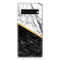 Google Pixel 6 Pro TPU Siliconen Hoesje Marmer Wit Zwart - Origineel Cadeau Man