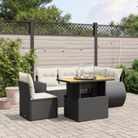 6-delige Loungeset met kussens poly rattan zwart