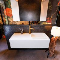 Badkamermeubelset Mondiaz Erin 120 cm met 1 Lade met RIDGE Wastafel Rechts Talc met 1 kraangat Greeploos Mat Cale