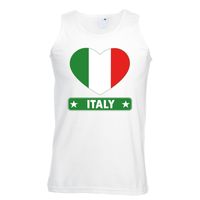 Italie hart vlag singlet shirt/ tanktop wit heren - thumbnail