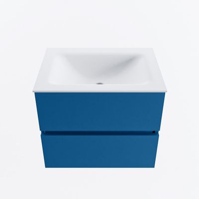 MONDIAZ VICA 60cm badmeubel onderkast Jeans 2 lades. Wastafel CLOUD midden zonder kraangat, kleur Talc.