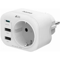 Hama 4-Way Multi-Adapter for Socket  1 USB-C PD  2 USB-A  1 Earthed Contact  20W Wifi adapter Wit - thumbnail