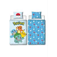 Omkeerbaar beddengoedset - POKEMON - Pikachu en Starter 1G III - Microvezel - 1 dekbedovertrek 140 x 200 cm + 1 kussensloop 63 x 63 cm