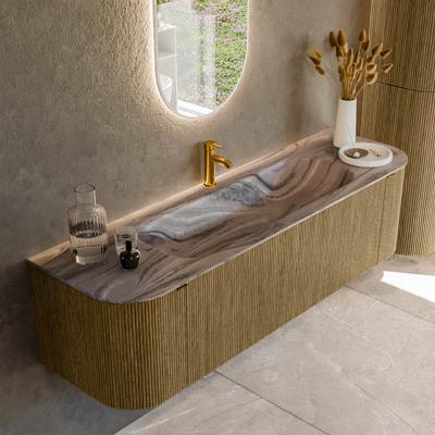 Badmeubel Mondiaz Kurve-Dlux | 160 cm | Meubelkleur Dusk | Wastafelkleur Sombra | Solid surface | Wasbak midden spoelbak | 1 kraangat
