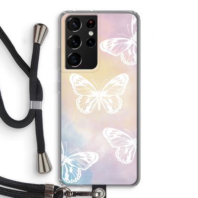 White butterfly: Samsung Galaxy S21 Ultra Transparant Hoesje met koord