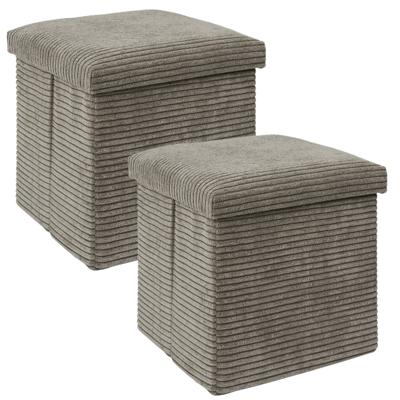 Poef/hocker - 2x - opbergbox - rib - taupe - polyester - 38 x 38 cm