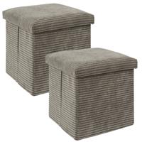 Poef/hocker - 2x - opbergbox - rib - taupe - polyester - 38 x 38 cm