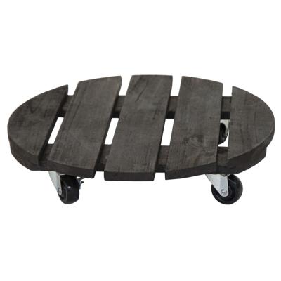 Planten trolley - Acacia hout - D35 x H8 cm - tot 80 kg - multiroller - hondje