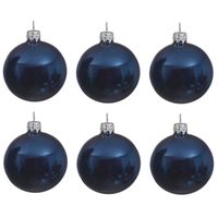 6x Donkerblauwe glazen kerstballen 6 cm glans