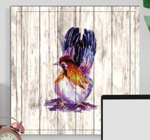 Canvas schilderij vogels Getekende haan op houten structuur