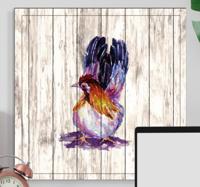 Canvas schilderij vogels Getekende haan op houten structuur