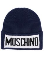 Moschino bonnet nervuré à logo en intarsia - Bleu