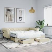 Slaapbank met onderschuifbed en lades 90x200 cm kunstleer crème