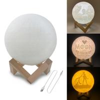 Aangepaste gepatcht 3-Color 3D print maan lamp USB opladen energiebesparend LED nachtlampje met houten houder Base diameter: 10cm