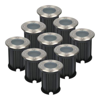 Set van 9 LED Grondspots Rond - Dimbaar - GU10 fitting - Excl. Lichtbron - Tuinspot - RVS - IP67 waterdicht - Overrijdbaar voor de Oprit, Tuin en Terras