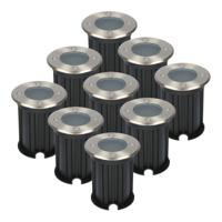 Set van 9 LED Grondspots Rond - Dimbaar - GU10 fitting - Excl. Lichtbron - Tuinspot - RVS - IP67 waterdicht - Overrijdbaar voor de Oprit, Tuin en Terras Set van 9 LED Grondspots Rond - Dimbaar - GU10 fitting - Excl. Lichtbron - Tuinspot - RVS - IP67 waterdicht - Overrijdbaar voor de Oprit, Tuin en Terras