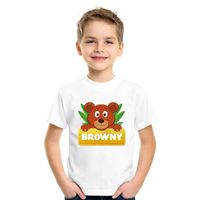 T-shirt wit voor kinderen met Browny de beer XL (158-164)  -
