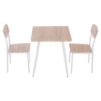 HOMCOM 3-delige eetset zitgroep eettafelset houten tafel MDF + metaal natuurlijke houtnerf + wit met 1 tafel + 2 stoelen - thumbnail