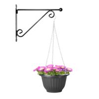 Hangpot + Muurhaak Siena - antraciet - D25 cm - kunststof - metaal - tuinaccessoires