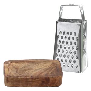 Amberblokjes/geurblokjes accessoire set - kleine rasp en schaaltje - zilver/mango hout