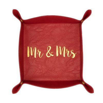 Fisura Dienblad Mr & Mrs 19 X 19 Cm Pu-leder Rood Fisura Dienblad Mr & Mrs 19 X 19 Cm Pu-leder Rood