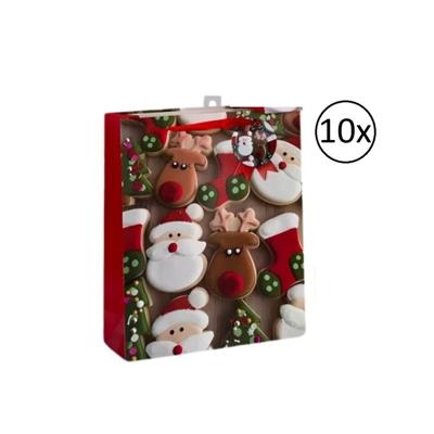 Kerst cadeau tasje - 10x - 42 cm - kerstman en rendier - inpakken - kerstcadeaus
