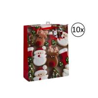 Kerst cadeau tasje - 10x - 42 cm - kerstman en rendier - inpakken - kerstcadeaus