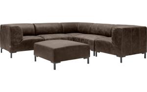 Goossens Excellent Hoekbank Marshall Met Hocker donkerbruin, leer, 2 x 1,5-zits, urban industrieel
