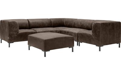 Goossens Excellent Hoekbank Marshall Met Hocker donkerbruin, leer, 2 x 1,5-zits, urban industrieel
