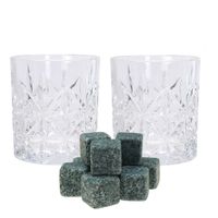 Luxe whiskyglazen set 4x stuks 230 ml met 9x whisky ijsblokstenen - thumbnail