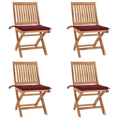 Tuinstoelen 4 st inklapbaar met kussens massief teakhout