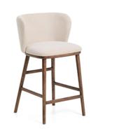 Kave Home Ciselia barkruk H65 chenille Beige poot donker hout