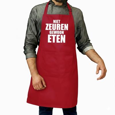 Keukenschort - BBQ - niet zeuren gewoon eten - volwassenen - rood - cadeau