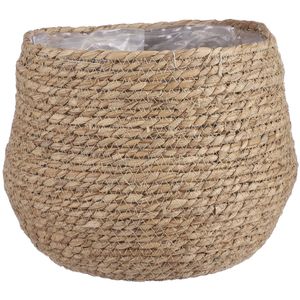 Mica Decorations Bloempot - rotan - naturel - jute - 24 x 26 cm - Plantenpotten