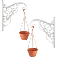 Set van 2x stuks witte Akant sierlijke bloempothanger met hangende terracotta bloempot 2 liter - thumbnail