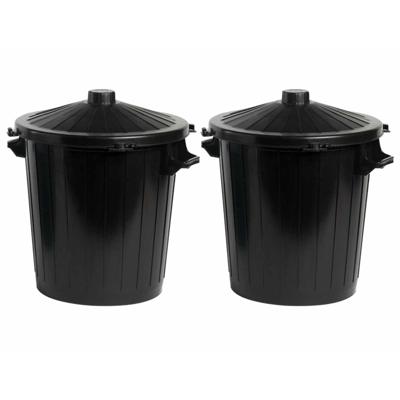 Vuilnisbak/prullenbak emmer met deksel - 2x - 80 liter - Zwart - 51 x 65 cm - kunststof