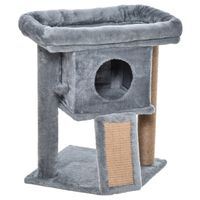 PawHut kattenboom met jute krabmat zitstok hangbal krabplank kattenmeubel met deurgat meubel voor huisdieren MDF pluche jute lichtgrijs 40 x 40 x 57