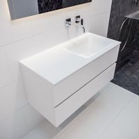 Mondiaz Vica Cloud badmeubel wit mat 100 cm 2 lades solid surface enkele spoelbak rechts zonder kraangat