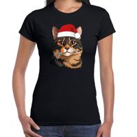 Kerst T-shirt voor dames - bruine kat/poes met kerstmuts - zwart - Kerstfeest Kerst T-shirt voor dames - bruine kat/poes met kerstmuts - zwart - Kerstfeest