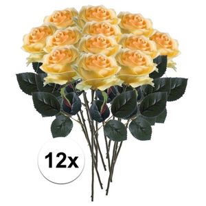 12x Gele rozen Simone kunstbloemen 45 cm