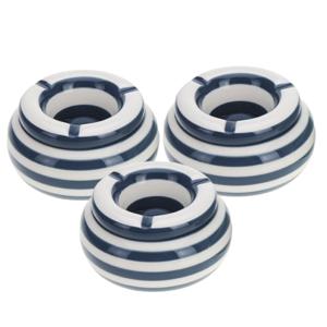 3x stuks donkerblauw met wit gestreepte asbakken 11 cm