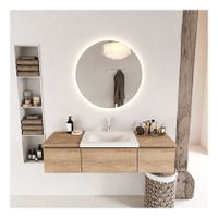 Mondiaz Bukla 140cm badmeubel met module 40 kleur washed oak met 3 lades wastafel midden 1 kraangat kleur talc